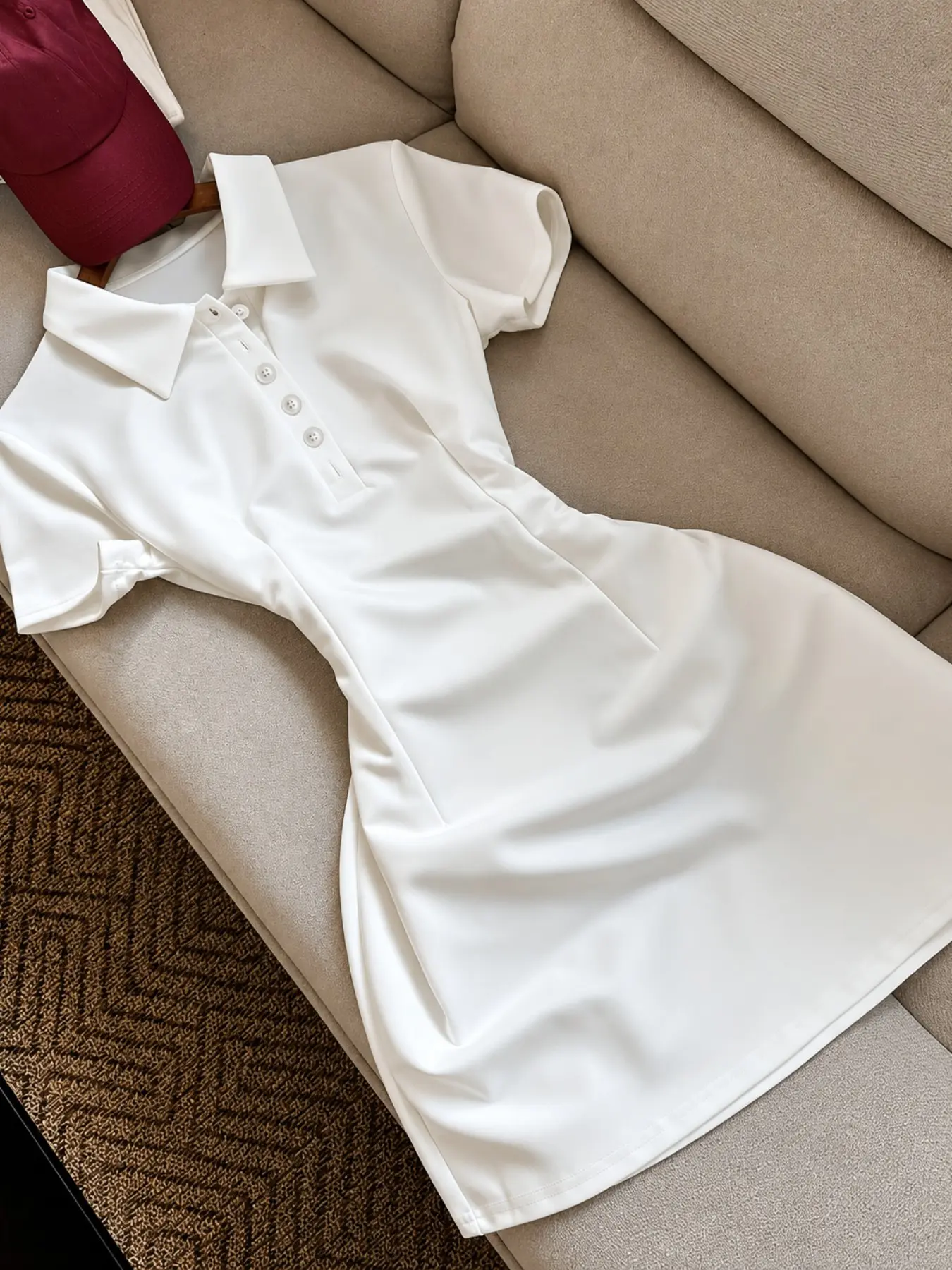 Elegant Women's Solid Color Lapel Short Dress, Basic Simple Fashion for Daily Wear, Women’s Polo Collar Bodycon Dress    Short Sleeve Tennis Dress  Minimalist Style, Perfect for Casual Chic, Bodycon Fit