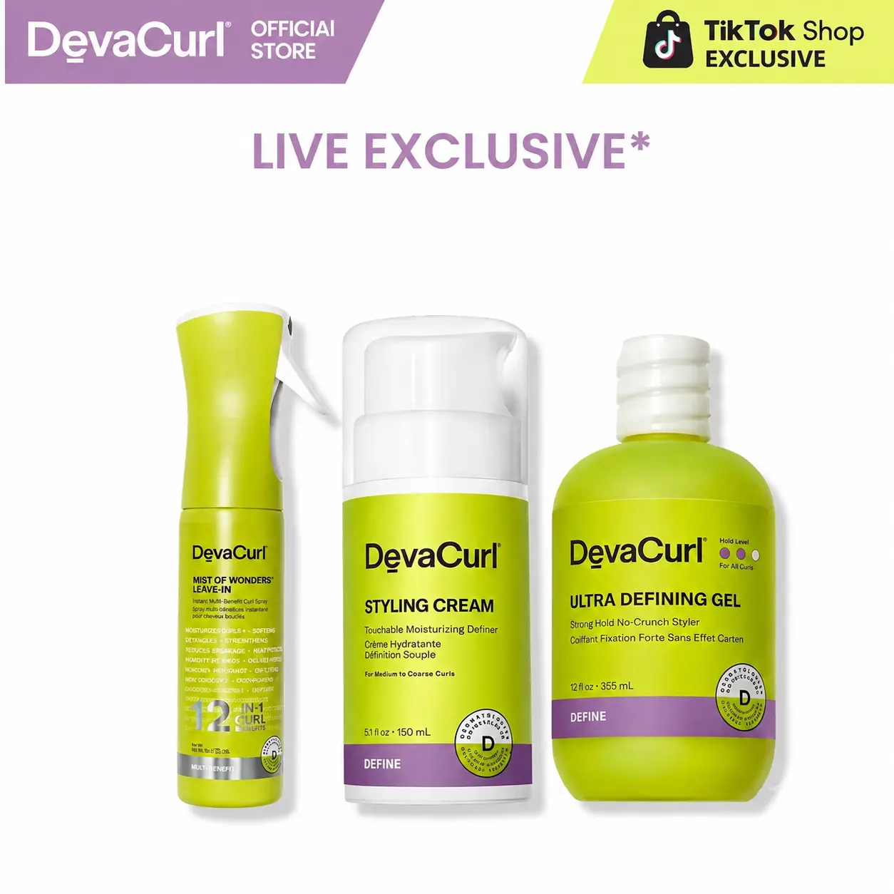 DevaCurl Mist of wonders & Styling Cream 5.1oz & Ultra Defining Gel 12oz