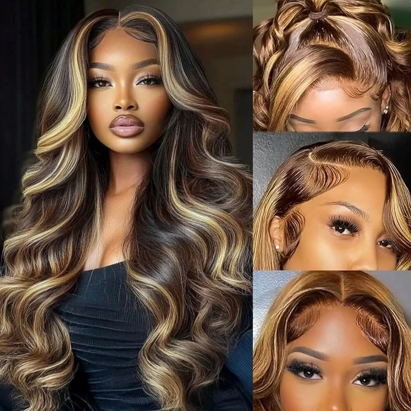 Brown & Blonde Synthetic Body Wave Lace Front Wig
