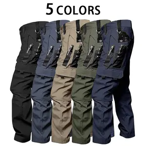 Men's durable outdoor training pants, men's multi-pocket work pants, men's solid color and printed pocket zipper waterproof tactical cargo pants without belt, regular fit sports pocket durable autumn pants. Casual Street Trousers