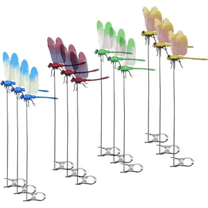 4/8/12 piece set of simulated dragonfly rod clips, outdoor garden decoration dragonfly clips, fishing rod clips, Metal Clip Mosquito Repellent Hat Clip，mosquito bug repellent hack