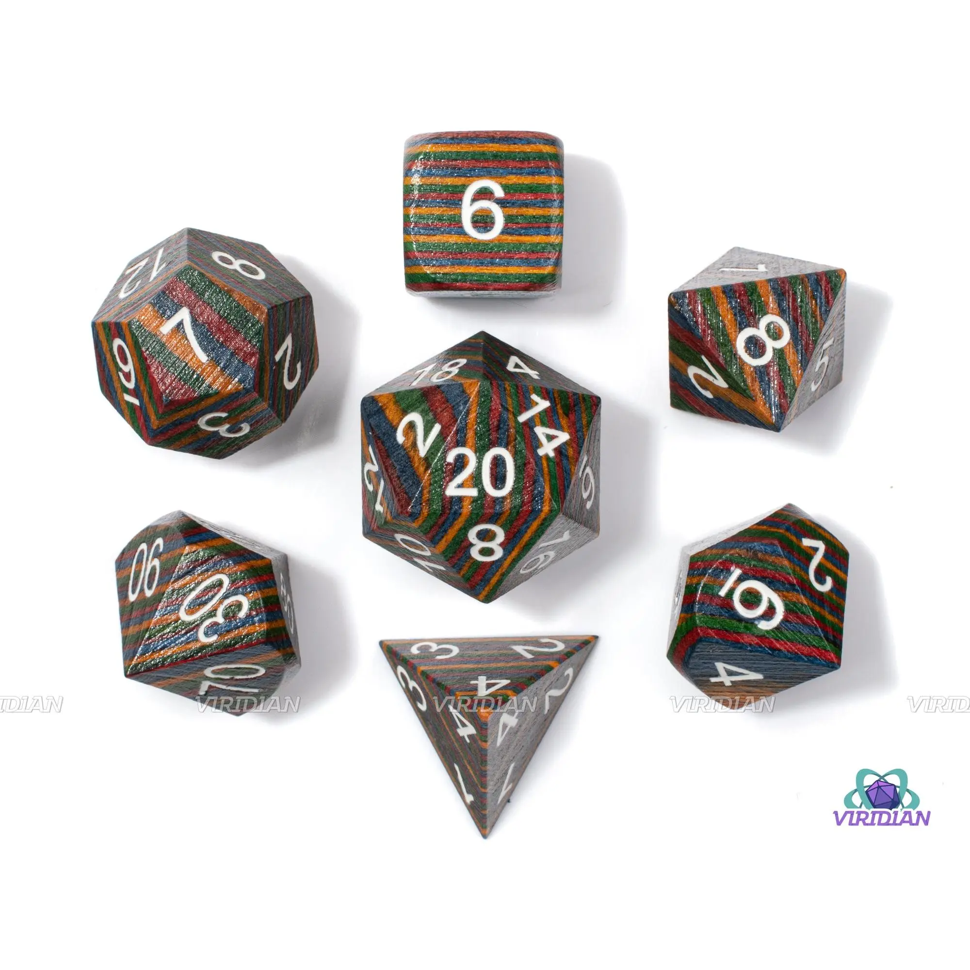 Rainbow Wood | Layered Multicolor | Wood Dice Set (7) Rainbow Wood | Layered Multicolor | Wood Dice Set (7)