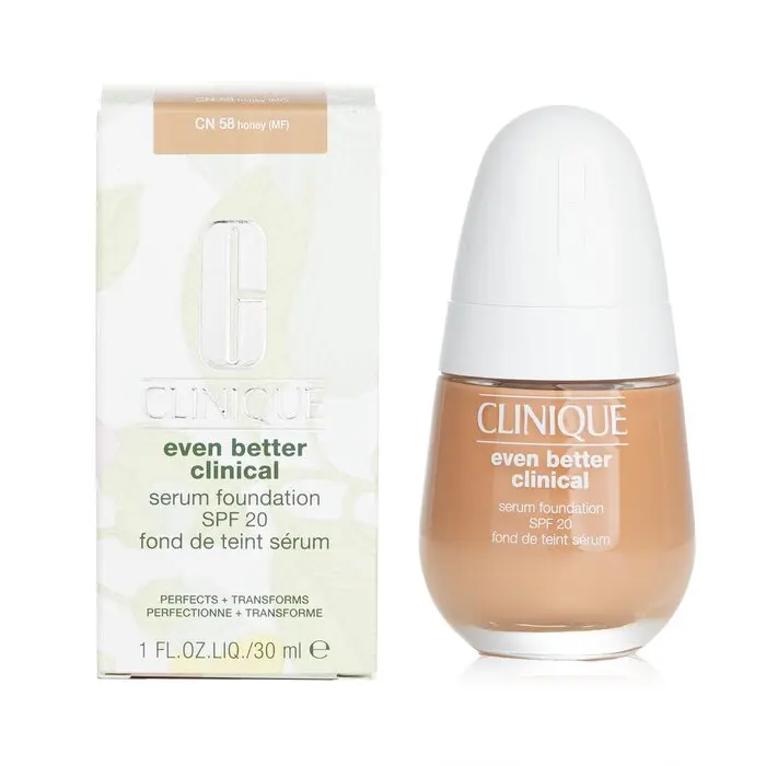 Clinique Even Better Clinical Serum Foundation SPF 20 - # CN 58 Honey, Hydrating Hyaluronic Acid Concealer with Restore, Radiance & Brightening Benefits, Waterproof, Makeup