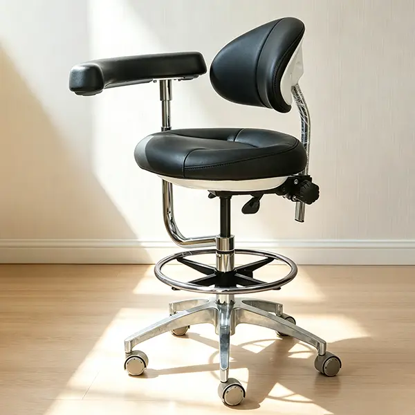 LIMKOMES Sturdy Stable Modern Alloy Microfiber Dental Assistant Chair - Ergonomic Swivel Seating, Rotatable Armrest, Foam Back Support, Easy-Clean Surfaces, Rolling Wheels - 21.1-27.8 in No-Assembly Indoor Commercial Furniture for Adults' Dentist Clinics