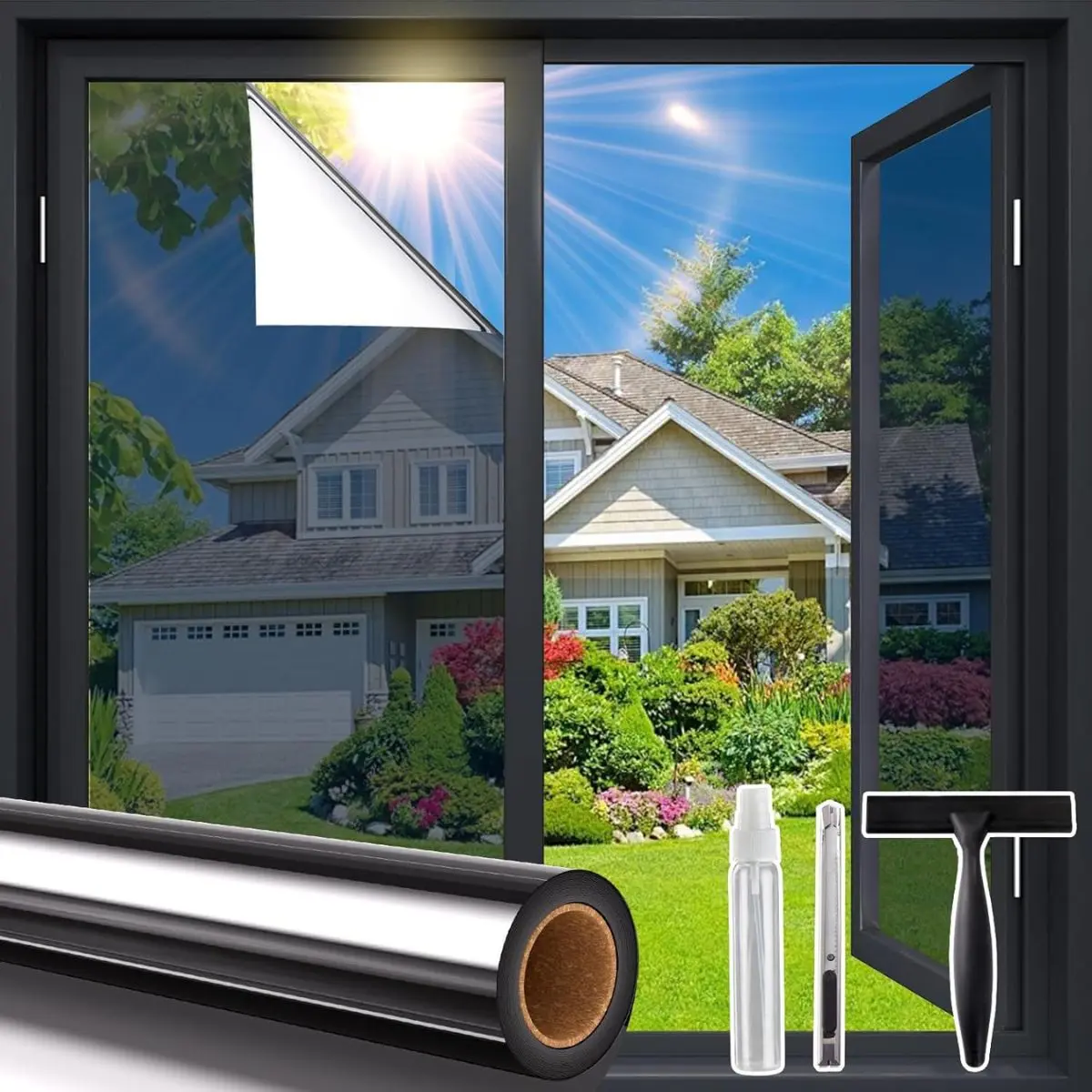 One Way Window Privacy Film – Reflective Heat Control Tint with UV Blocking for Home Windows