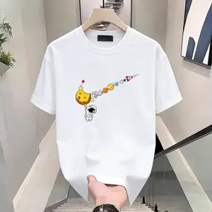 Men's fashion cotton graphic T-shirt featuring space planet elements, breathable and comfortable, machine washable, unisex design, perfect for summer casual wear.