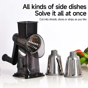 Rotary Cheese Grater, 1 Count Manual Vegetable Chopper with 3 Counts Replaceable Stainless Steel Cutting Blade, Vegetable Shredder, Vegetable Cutting Slicer, Multifunctional Kitchen Utensil, Summer for Gift