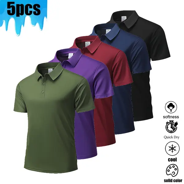 5-Pack Men’s Quick-Dry Polo Shirts, Breathable Short Sleeve Golf & Business Casual Tops 5-Pack Men’s Quick-Dry Polo Shirts, Breathable Short Sleeve Golf & Business Casual Tops