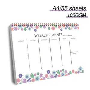 Floral Pattern To Do List Notebook, 1 Count A4 Spiral Weekly Tearable Notepad, Suitable for Goal-oriented Daily Planning