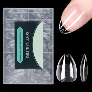Extra Short Almond Nail Tips kit, 12 Sizes Fake Nails Soft Gel X Nail Tips, Full Cover Pre-Shaped Matte Clear Press on Nail for Extension, Diy at Home