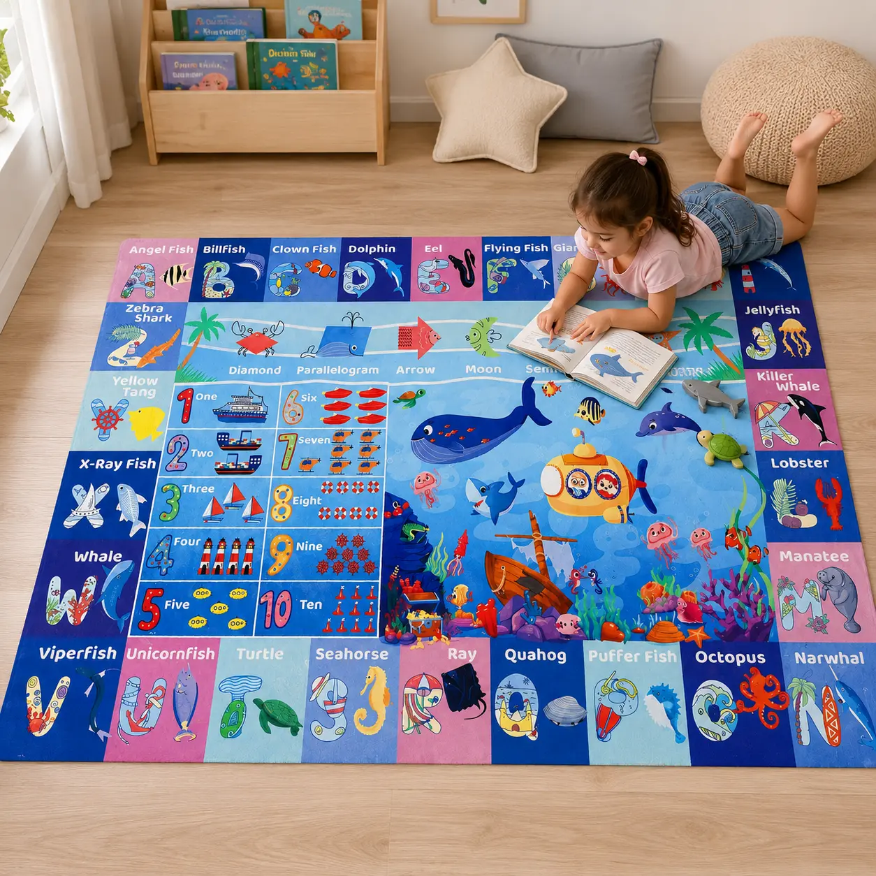 Ocean Alphabet Diatom Mud Mouse Pad - Kids Educational Sea Animal Play Mat for Babies, Home Office Desk Use