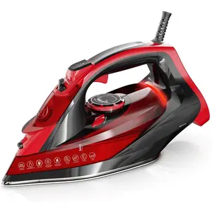 Steam Iron for Clothes - Non-Stick Soleplate - 1800W Clothes Iron With Auto-Off Safety Feature - Adjustable Thermostat Control, Variable Steam Control, Self-Clean, 8  Cord (Black/Red)