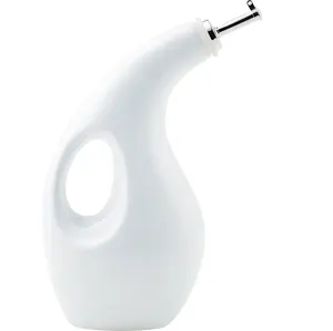 Ceramic EVOO Oil and Vinegar Dispensing Bottle with Spout, 24 Ounce, White