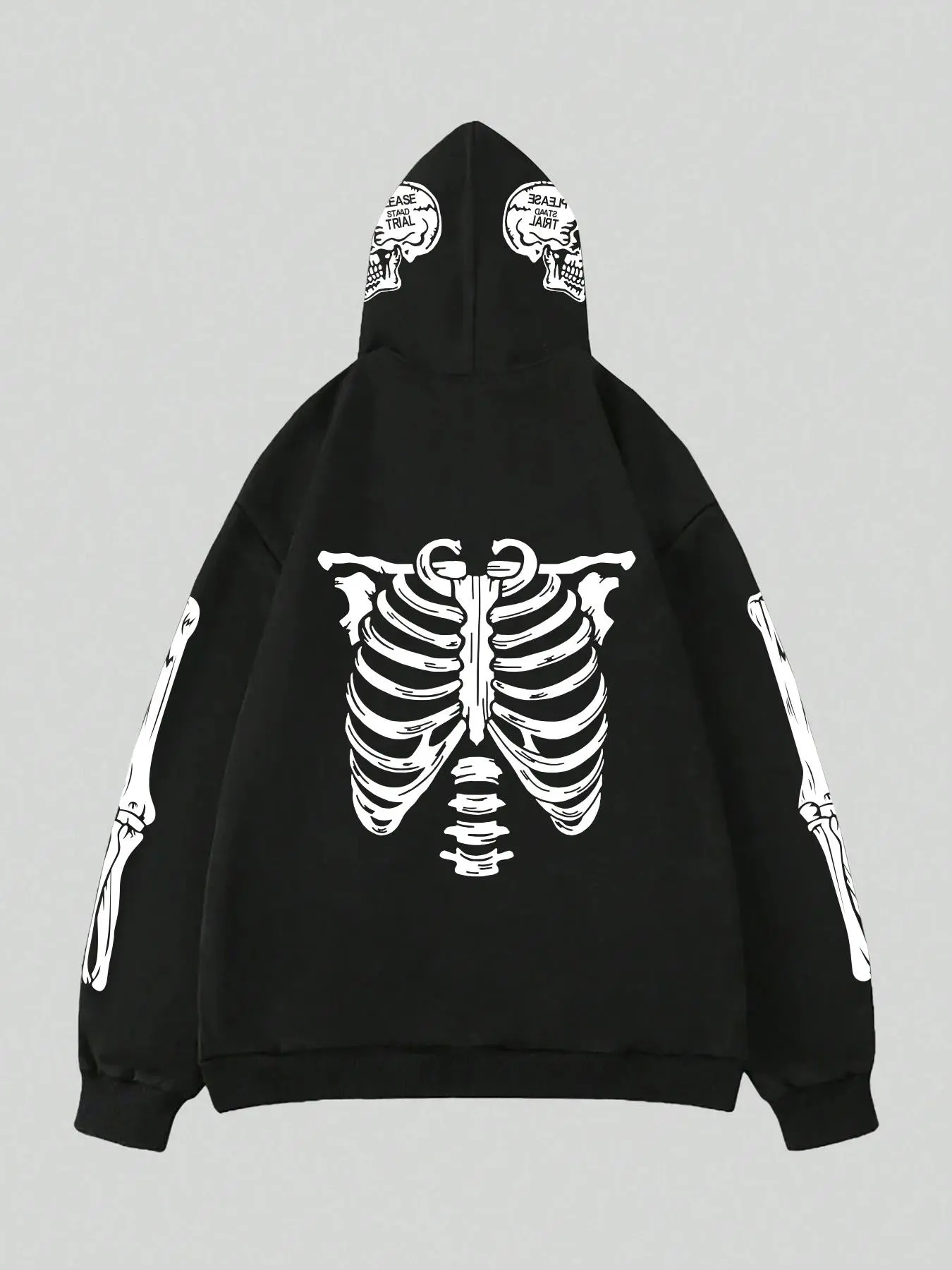 Men's Skeleton & Skull Print Drop Shoulder Zip Up Hoodie, Fashion Casual Regular Fit Pocket Hooded Outerwear for Daily Holiday Wear, Men Clothes for Fall & Winter, Halloween