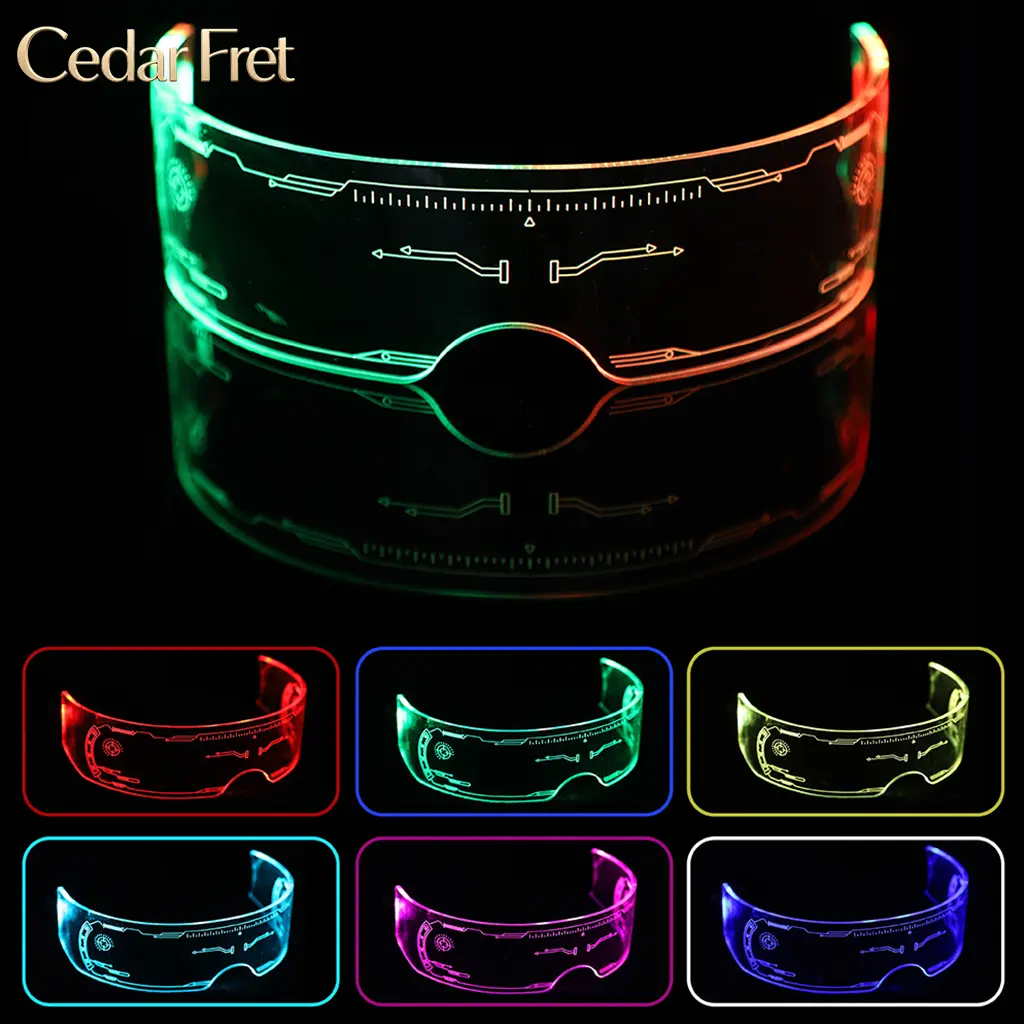 Vibrant LED Glasses, 7 Colors Sci-Fi Glow Atmosphere Light, Cyberpunk Style, Ideal for Weddings, Birthdays, Parties, Music Festivals, Cosplay, Raves, Party Decoration Supplies, Party Props, Party Accessories