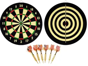 Dartboard Set - Double Sided 16.5" DART BOARD + 6 Brass Tipped DARTS