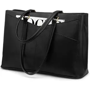 Laptop Tote Bag for Women 15.6 Inch Waterproof Leather Computer Bags Business Office Work Briefcase Black