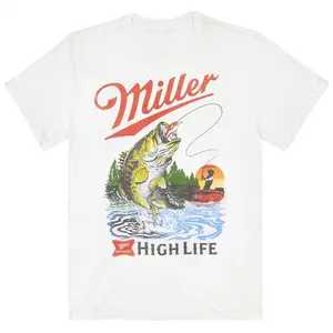 Miller High Life Fishing Graphic T-Shirt |   Retro Bass Fishing Beer Tee for Men & Women, Classic Outdoor Beer Lover Shirt