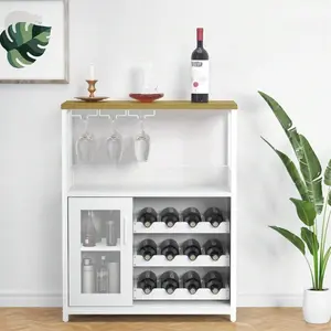 Industrial MDF Wood Adjustable Storage Cabinet with Iron Legs, Freestanding Sideboard Buffet, Removable Racks, Glass Tray, Mesh Doors, Easy Setup for Living Room, Dining Room