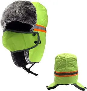 High Visiibility Reflective Safety Winter Ski Fur Hat Aviator/ Russian Hat Trapper Hat