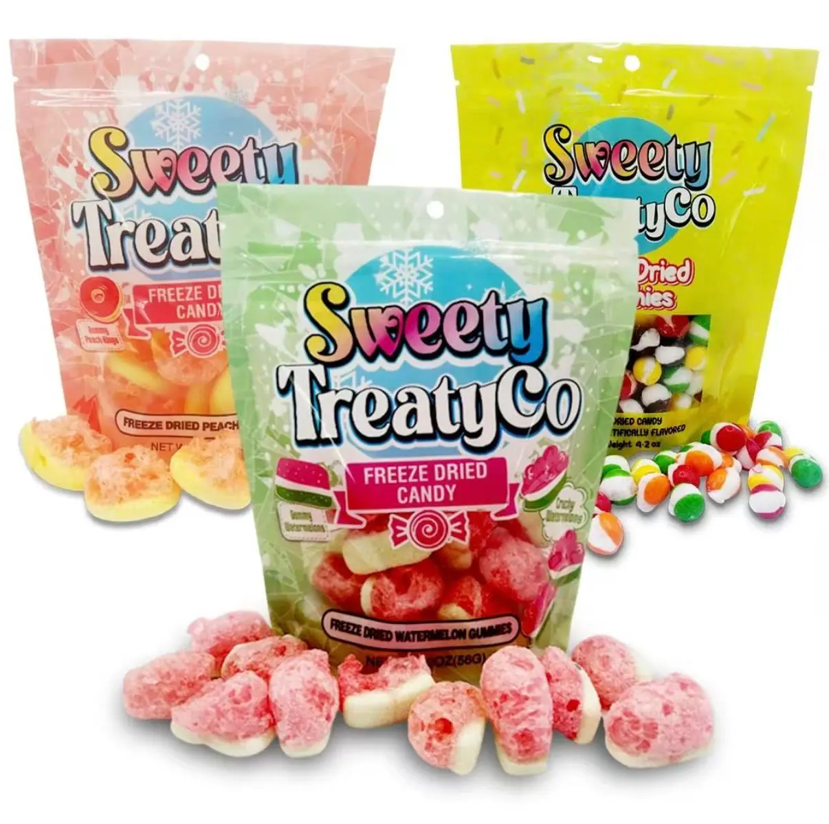 SweetyTreatyCo Freeze Dried Candy full size 3 Sample Pack - Assorted Flavors and Textures - Candies, Bonbon candy assortment tiktok sweet snack freeze  dried freeze dried candy