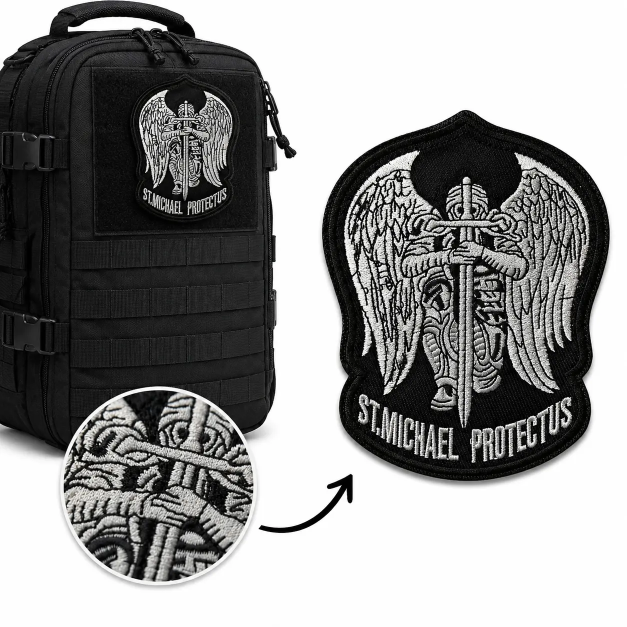 St. Michael Guardianship Fabric Patch - Premium Craftsmanship, Detailed Embroidered Design, Polyester, Hook-and-Loop Velcro Attachment for MOLLE Backpacks, Vests, Tactical Gear (Courage-Themed Sewing Supply)