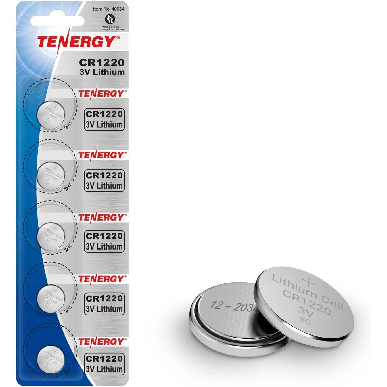CR Series 3V CR1220 Lithium Button Cell Batteries, for Keys, Watches, 5 Count
