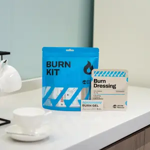 Rhino Rescue Emergency Burn Care Kit - 4×4 Sterile Dressings & Cooling Gel - Essential First Aid for Home, Camping & Kitchen Relief