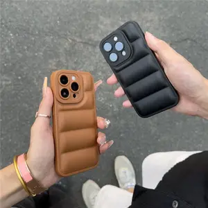 Solid Color Puffer Phone Case, 1 Count Anti-drop Cellphone Protective Case, Total Protective Shockproof Mobile Phone Cover for iPhone 11 12 13 14 15 Pro Max