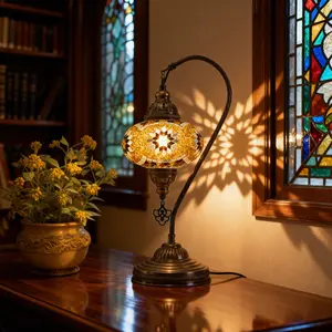 MOZAIST Turkish Mosaic Swan Neck Table Lamp with Bulb Included Brown Elegant Design for Living Space