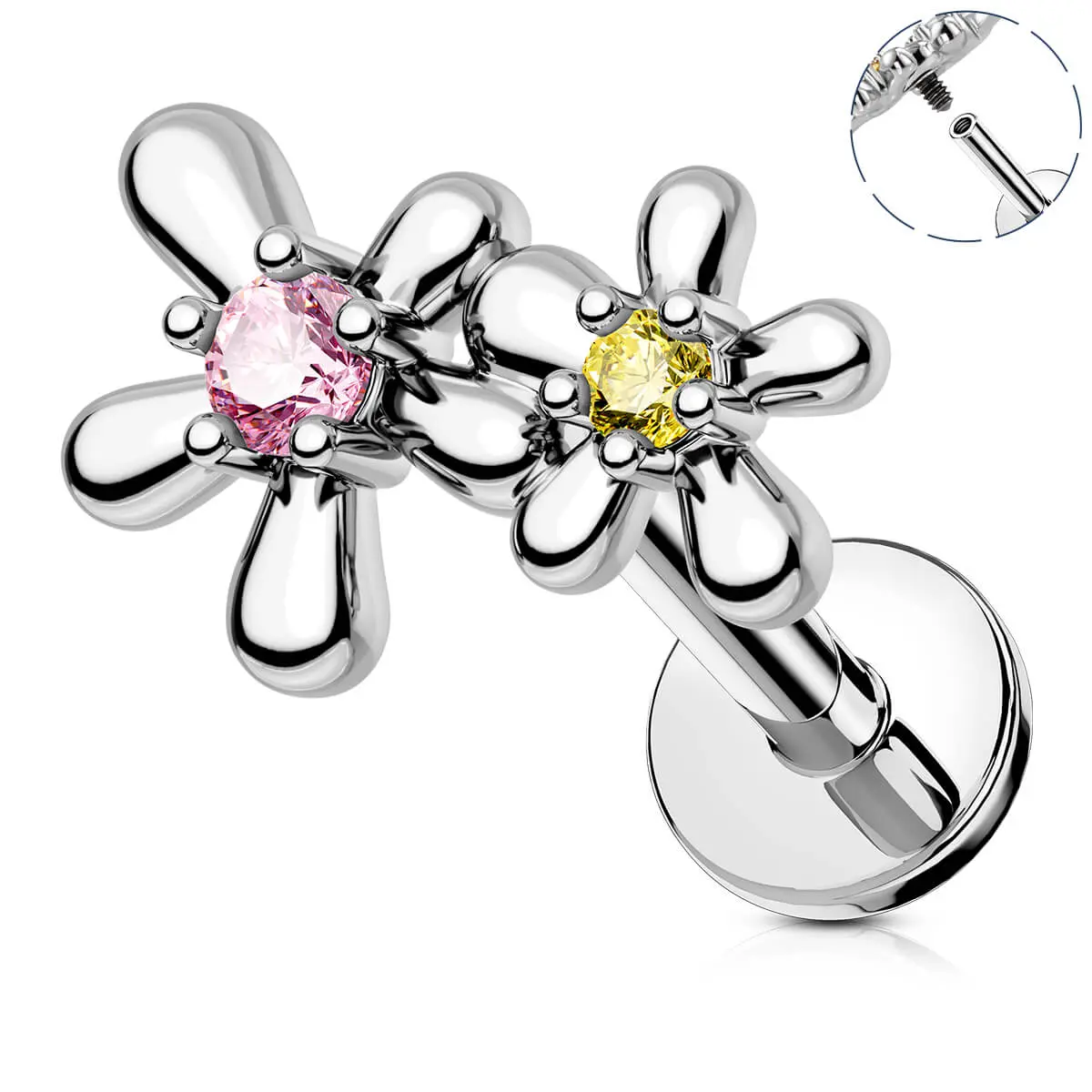 Oufer Flower Top Colorful CZ Helix Piercing Stud Labret Ring 16G Internally Threaded 316L Stainless Steel Jewelry for Helix Tragus Conch Piercings