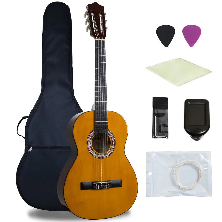 4/4 Classical Guitar, 39 Inch Full Size，Handcrafted Acoustic Guitar，Includes Bag，Natural