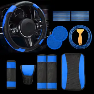30 Pcs Car Accessories Set, PU Leather Steering Wheel Cover Auto Interior Accessories Gift Car Vent Trim Strips Air Conditioner Insert Strips with Installation Tool