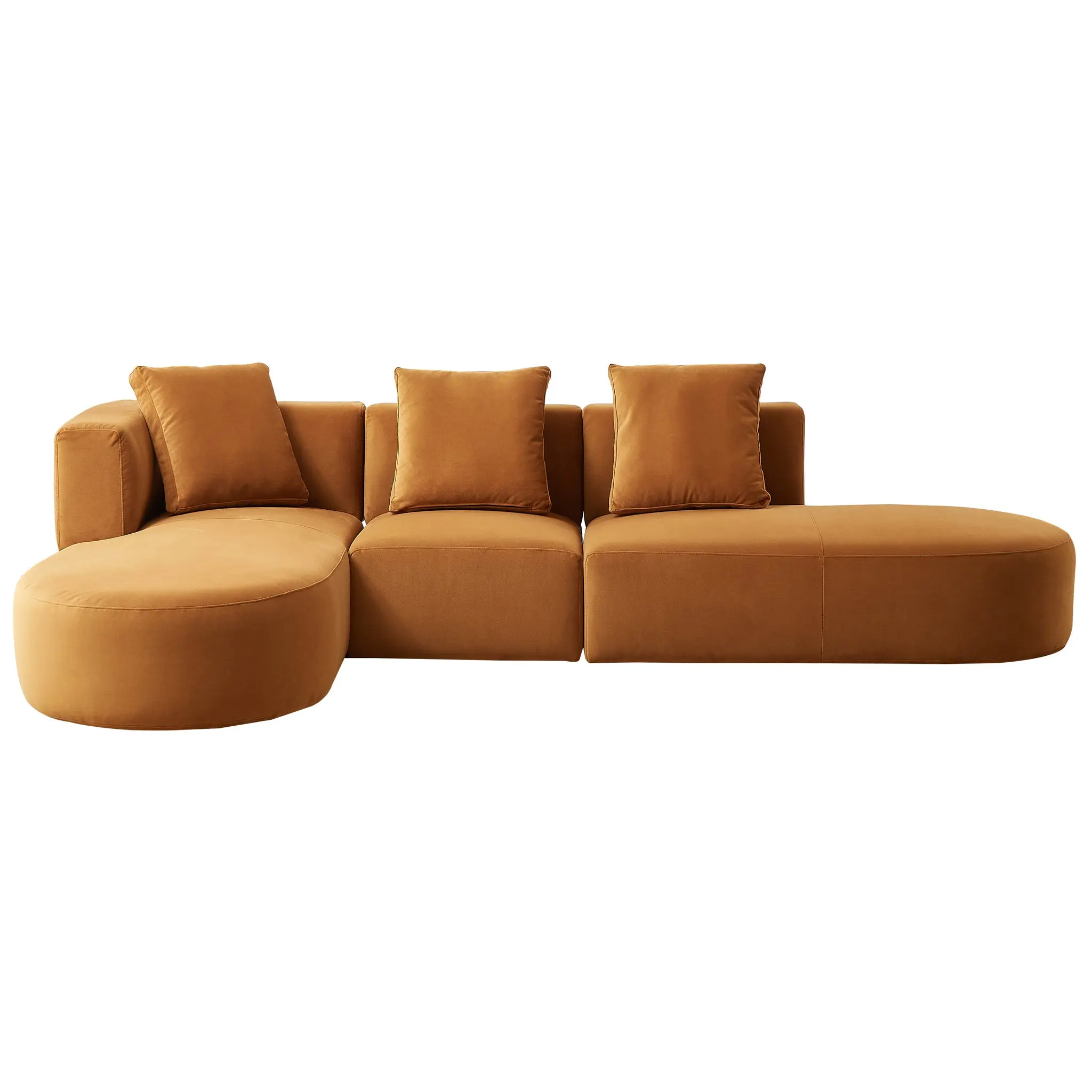 Ulsan Modern Upholstered Cognac Velvet Sectional Sofa, Left-Facing Chaise, Modern Sectional Sofa, Upholstered Sofa