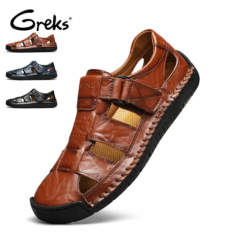 GREKS Men's Sport Sandals Closed Toe Outdoor Handmade Sandal Summer Beach Sandal Fisherman Sandals Lightweight & Versatile