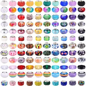 L-HDJ032  240 Pieces Assorted European Craft Beads Large Hole Lampwork Spacer Beads Colorful European Beads for DIY Necklace Bracelet Jewelry Making (Mix Color Style)