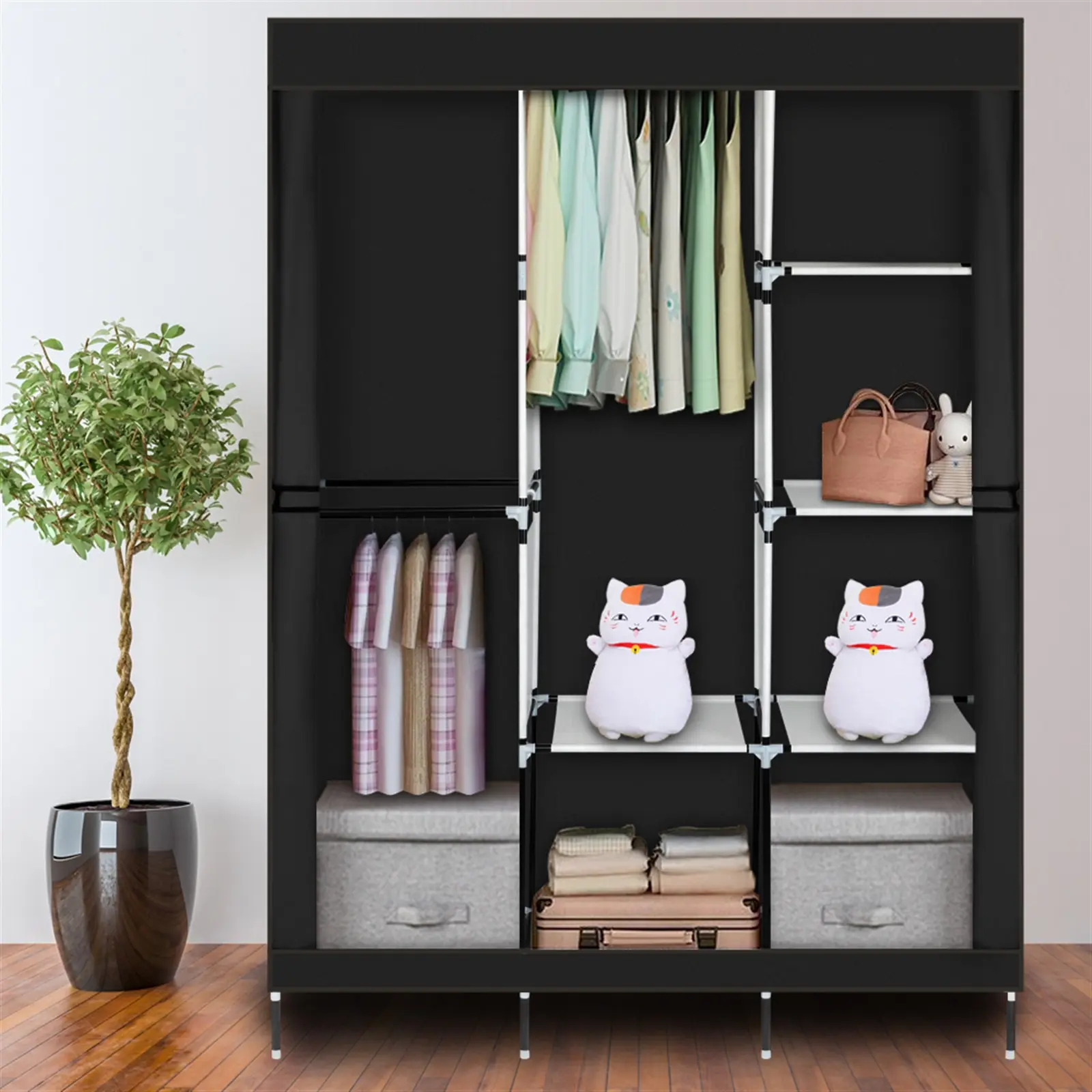 71" Sturdy Waterproof Portable Wardrobe Garment Rack - Closet Storage Unit with Shelf, Home Improvement Storage Organization Solution