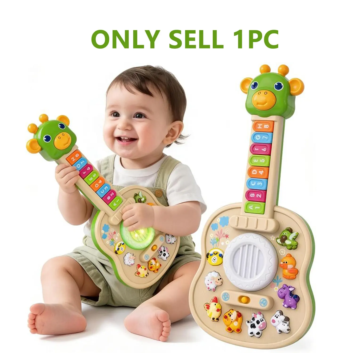Giraffe Music Toddler Guitar Toy, Cute, Abc Learning, Light Sound, Interactive Musical Instrument for Kids 3+, Animal Sounds Melody, Holiday Gift