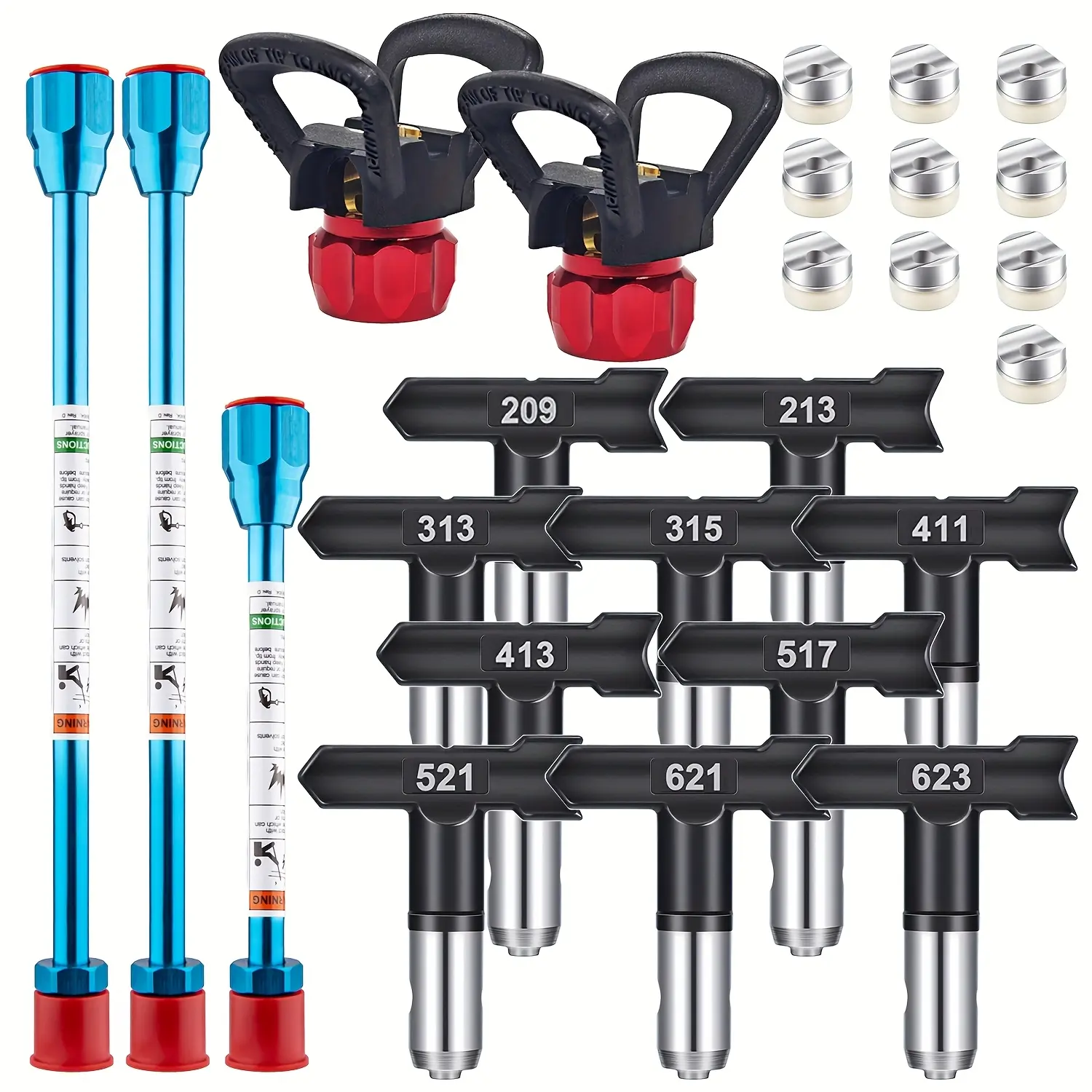 15-Piece Airless Paint Sprayer Kit, Includes 10 Reversible Nozzles, 3 Extension Rods, 2 Nozzle Covers, Ideal for Latex Paint & Varnish, Paint Sprayer Accessories, Spray Nozzle Set, Paint Spraying Tool, Spray Painting Tool
