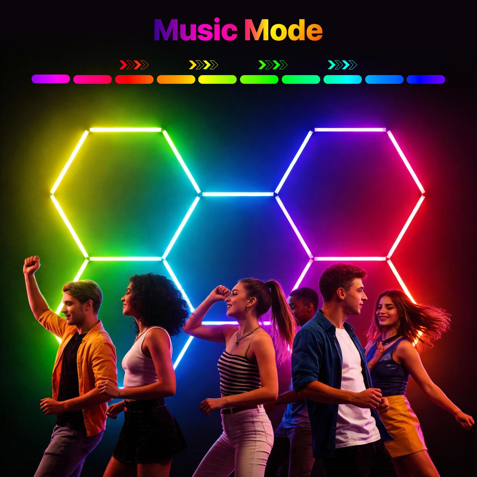 HYPERLITE RGB Hexagonal Honeycomb Light, Modular Garage Light System, Smart LED Hexagon Garage Lights for Ceiling or Wall, DIY Color Lighting Panels Music Sync, Remote Control, Decorative Honeycomb Light Garage, Gaming Room, Party memorialday