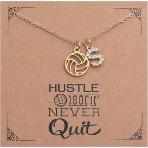 valentines gifts Volleyball Necklace for Women Teens Dainty A-Z Custom Name Sports Pendant Necklace Personalized Volleyball Gifts for Team Players Coaches Fans