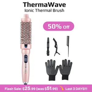 Thermal Brush, Blowout Boost 1.5 inch Heated Round Brush Look with  LED Display, Auto Lock,Dual Voltage, Pink, Less Damage,  Hair Heated Curler Brush,Negative Ions Single,hairstyling,long-lasting wave,prime salon-quality curl,hair curler tools Compact Vir