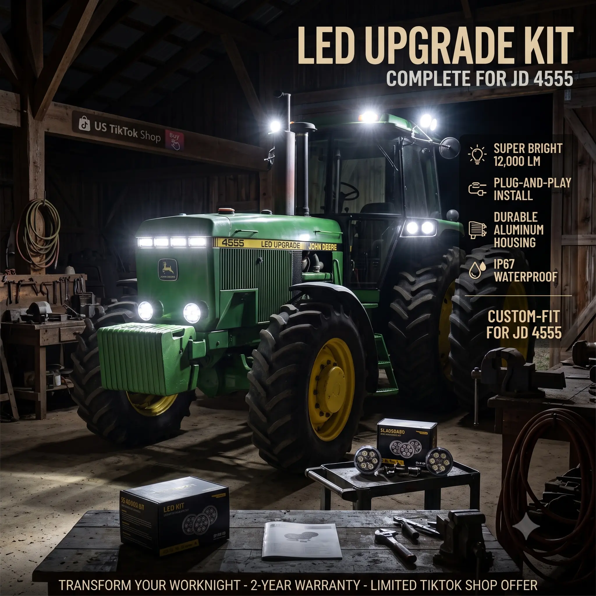 320W 9 Pack Led tractor light Kit Compatible with John Deere 60 Series tractor headlights: 4560, 4650,4760,4850, 4960, 4555, 4755, 4955 (Version A)