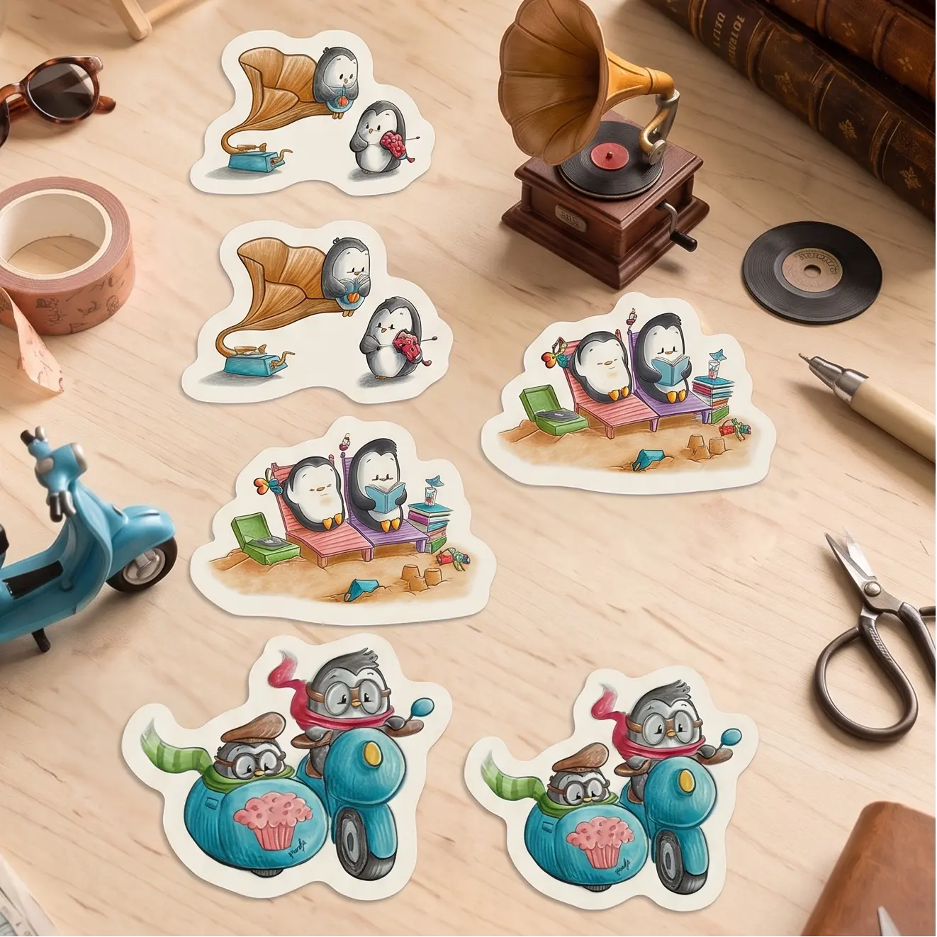 Pringle & Finn (The Pengrooms) Vinyl Cute Cartoon Animal Mini Decorative Stickers Set for Scrapbooking, DIY Projects, Cute Stickers, Cartoon Animal Stickers