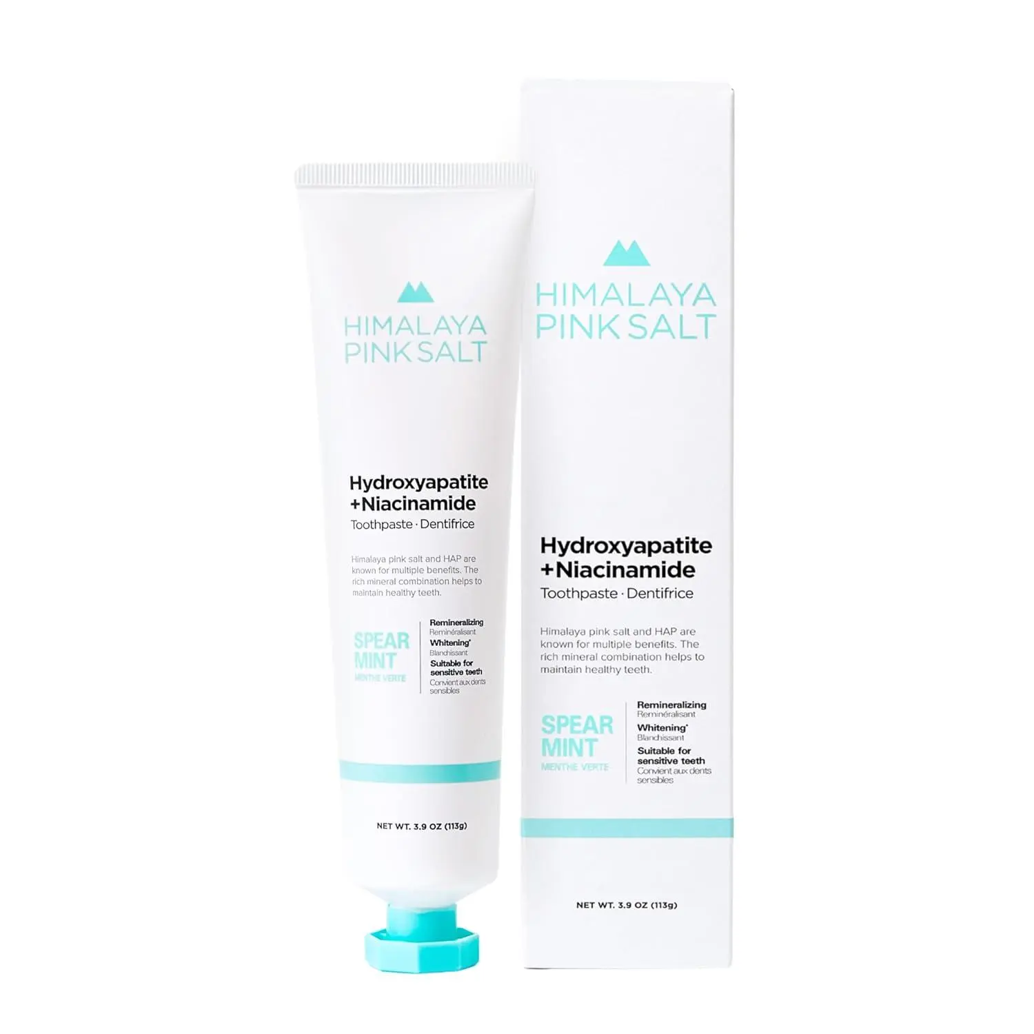 HIMALAYA PINKSALT Fluoride Free Hydroxyapatite Toothpaste 3.9 oz | Niacinamide Toothpaste, Helps Remineralize, Appropriate for Sensitive Teeth, Teeth Whitening, for Adult & Kids, Spearmint