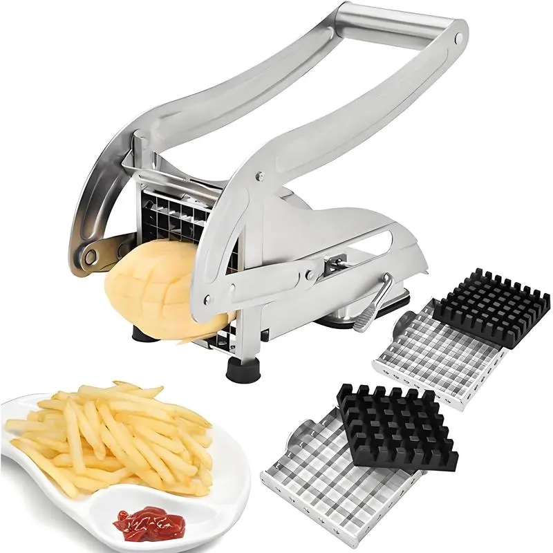 Stainless Steel Potato Chipper, 1 Box Manual Potato Cutter with Suction Cup Base, Vegetable Cutter, Kitchen Cutting Utensils & Gadgets,  Kitchen Accessories Fastcuttingmachine Kitchenware