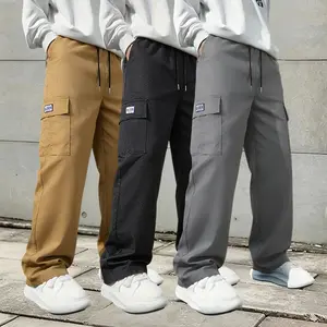 Men’s fashion cargo pants with multifunctional pockets, suitable for spring, summer, and autumn; drawstring waist; quick-dry fabric; ideal for outdoor wear., Casual, Menswear