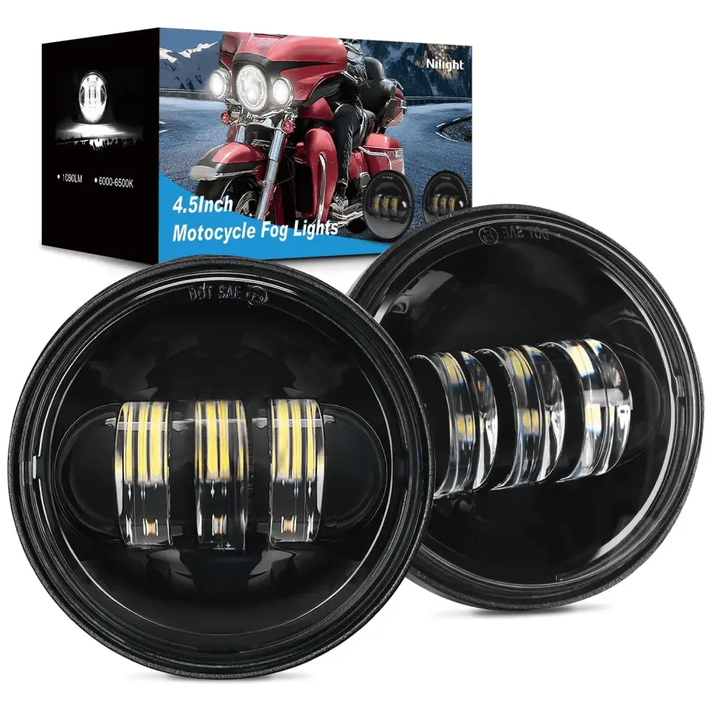 Nilight 4.5Inch Black 1080lm LED Fog Motorcycle Headlights - 2Pcs Motorcycle Parts Accessories, Front Lights for 1994-Current Touring (Except Road Glide) & 2005-2013 Electra Glide Classic FLHTC, 2 Years Enhanced Night Visibility Support