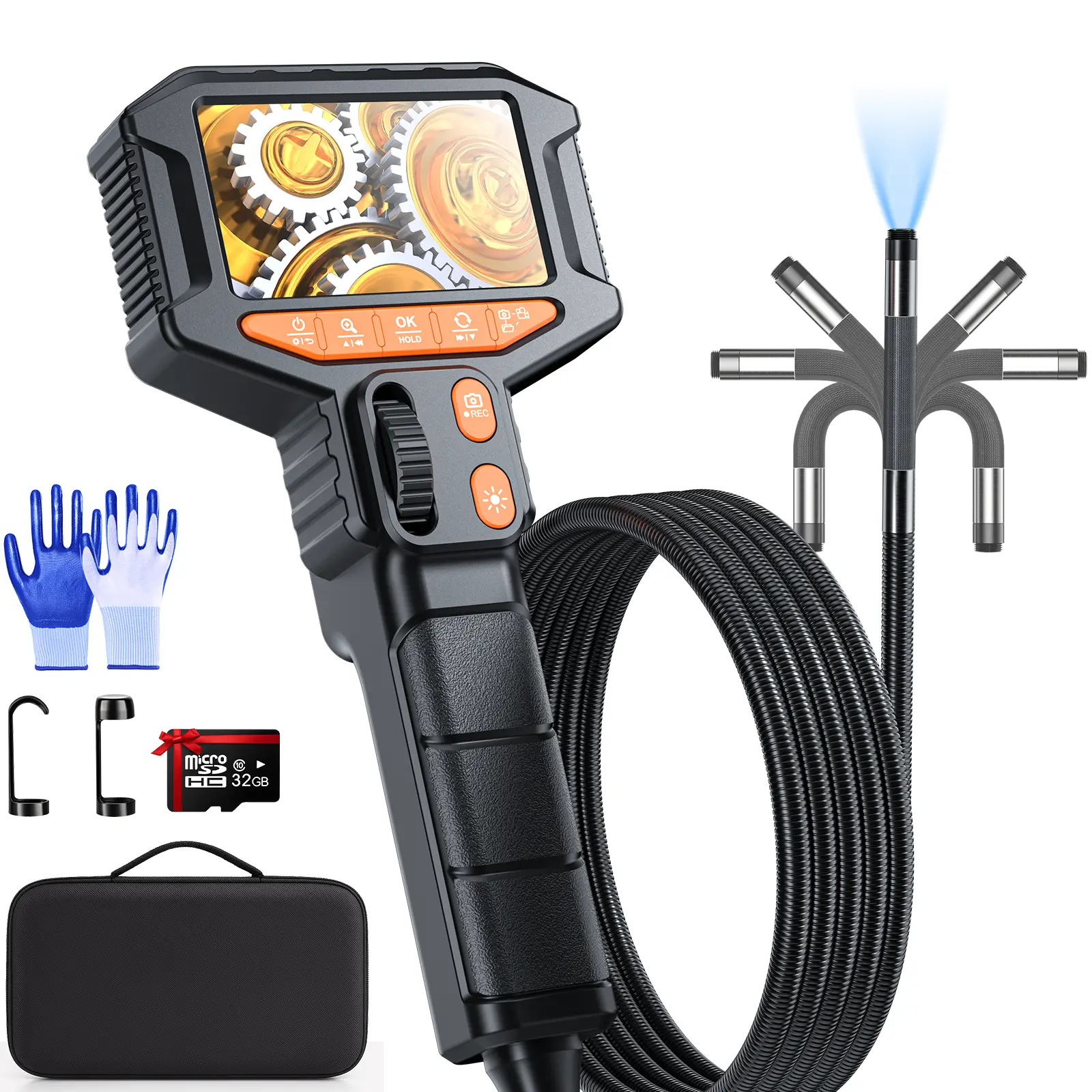 Z80 2-Way Articulating Borescope with Light, 1080P Industrial Endoscope Inspection Camera with Flexible Probe for Automotive Engine Mechanics, HVAC Repair