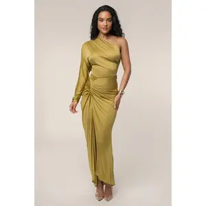 Lime Mira Drape Maxi Skirt